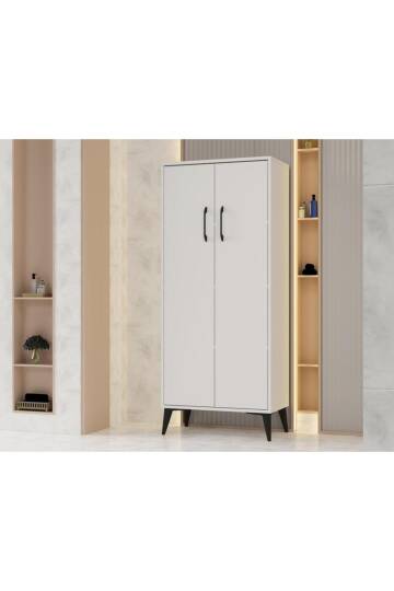 Flano Beyaz Çok Amaçlı Dolap İki Kapaklı Dört Raflı Mutfak,Banyo,Hol,Balkon,Ofis,Ayakkabılık