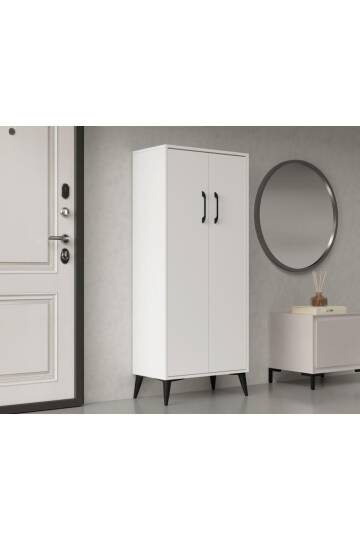 Flano Beyaz Çok Amaçlı Dolap İki Kapaklı Dört Raflı Mutfak,Banyo,Hol,Balkon,Ofis,Ayakkabılık - 2