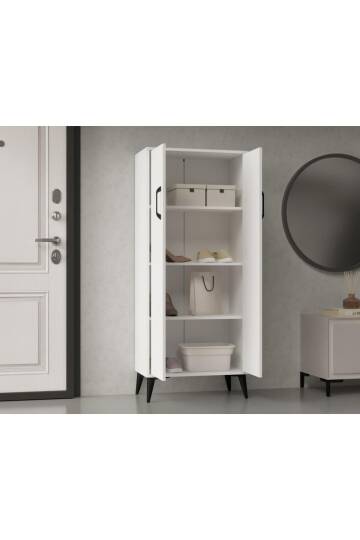 Flano Beyaz Çok Amaçlı Dolap İki Kapaklı Dört Raflı Mutfak,Banyo,Hol,Balkon,Ofis,Ayakkabılık - 4