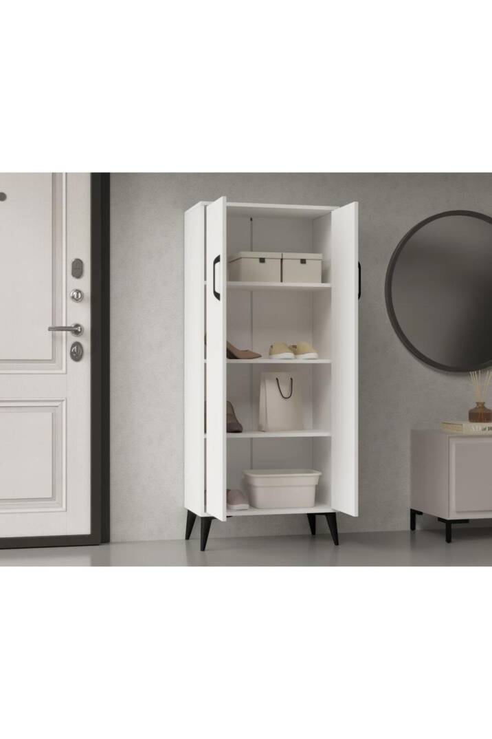 Flano Beyaz Çok Amaçlı Dolap İki Kapaklı Dört Raflı Mutfak,Banyo,Hol,Balkon,Ofis,Ayakkabılık - 4