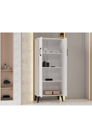 Flano Beyaz Çok Amaçlı Dolap İki Kapaklı Dört Raflı Mutfak,Banyo,Hol,Balkon,Ofis,Ayakkabılık - 6