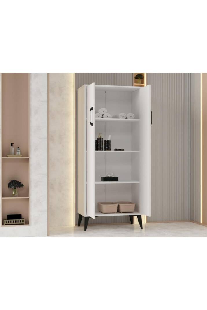 Flano Beyaz Çok Amaçlı Dolap İki Kapaklı Dört Raflı Mutfak,Banyo,Hol,Balkon,Ofis,Ayakkabılık - 6