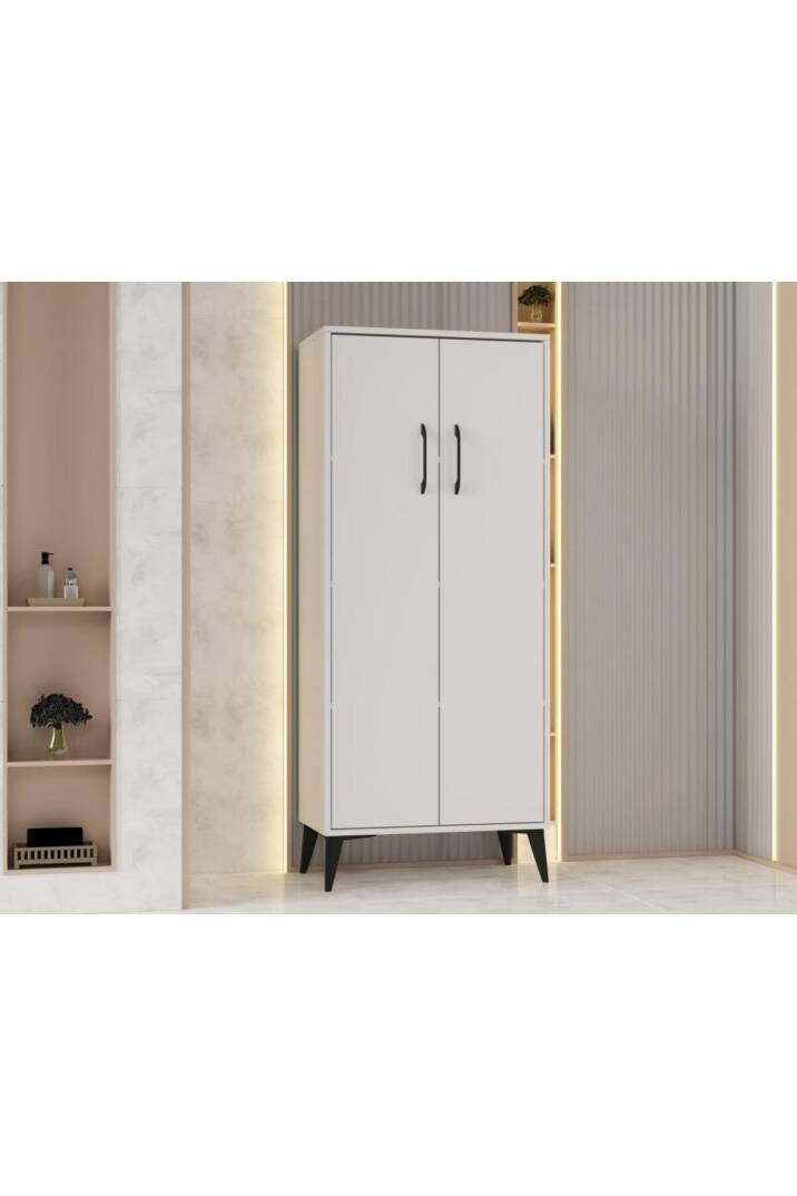 Flano Beyaz Çok Amaçlı Dolap İki Kapaklı Dört Raflı Mutfak,Banyo,Hol,Balkon,Ofis,Ayakkabılık - 7