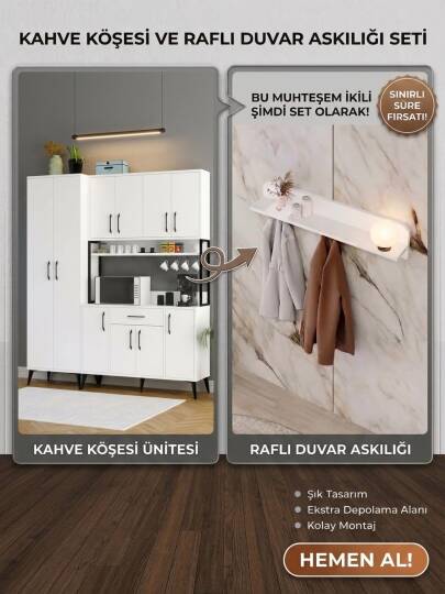 Kuzey Life Kahve Köşesi ve Raflı Duvar Askılığı Seti