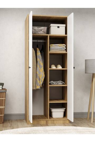 Kuzey Life Rami 2 Kapaklı 5 Raflı Askılı Gardırop 52cm Derinlik - 2