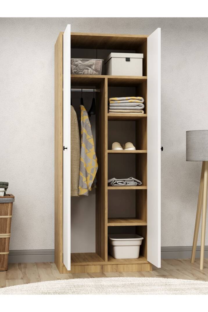 Kuzey Life Rami 2 Kapaklı 5 Raflı Askılı Gardırop 52cm Derinlik - 2