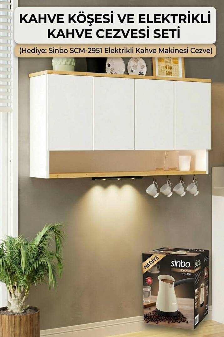 Kuzeylife Alvora Kahve Köşesi Dolabı Elektrikli Cezve Hediyeli - 4