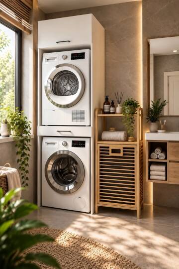 Kuzeylife Çamaşır Kurutma Makinesi Dolabı ve Bambu Kirli Sepetli Banyo Düzenleyici 2'li Set - 7
