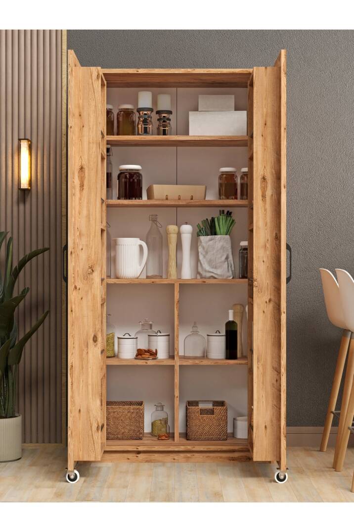 Kuzeylife Novensa Çok Amaçlı Erzak-Kiler Dolabı İki Kapaklı Çam - 2