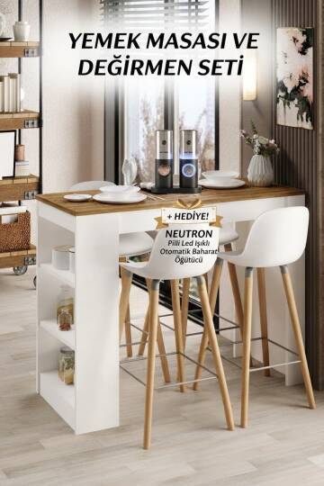 Shelfy Bar Safir Meşe Yemek Masası Baharat Öğütücü Hediyeli
