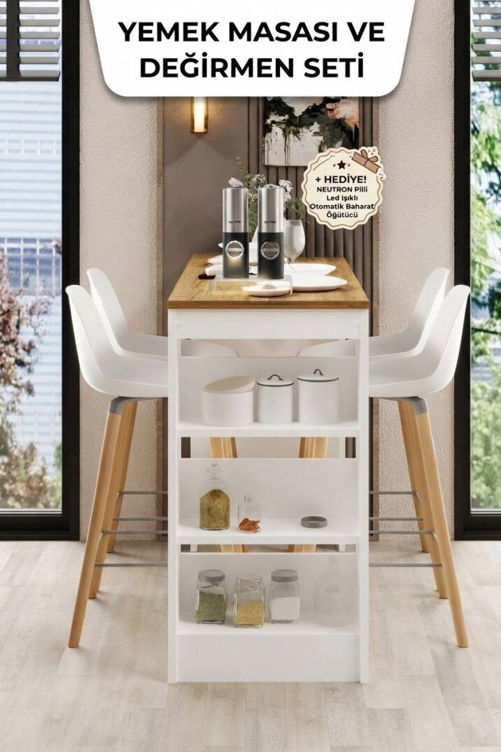 Shelfy Bar Safir Meşe Yemek Masası Baharat Öğütücü Hediyeli - 2