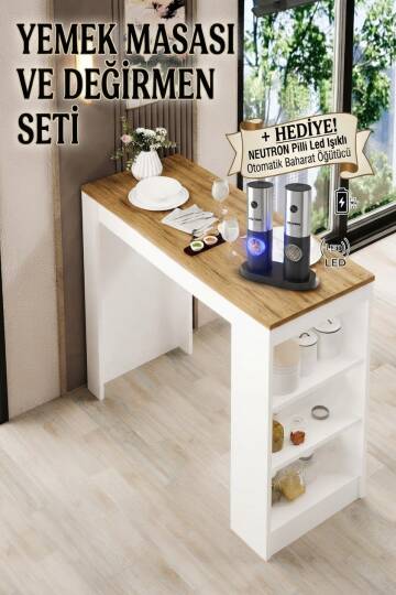 Shelfy Bar Safir Meşe Yemek Masası Baharat Öğütücü Hediyeli - 3