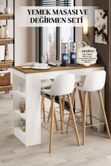 Shelfy Bar Safir Meşe Yemek Masası Baharat Öğütücü Hediyeli - 4